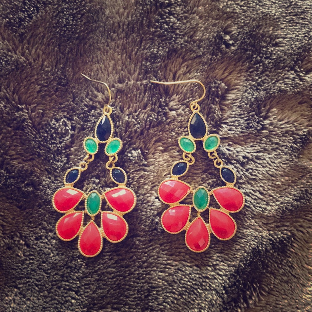Gold Colorful Chandelier Earrings